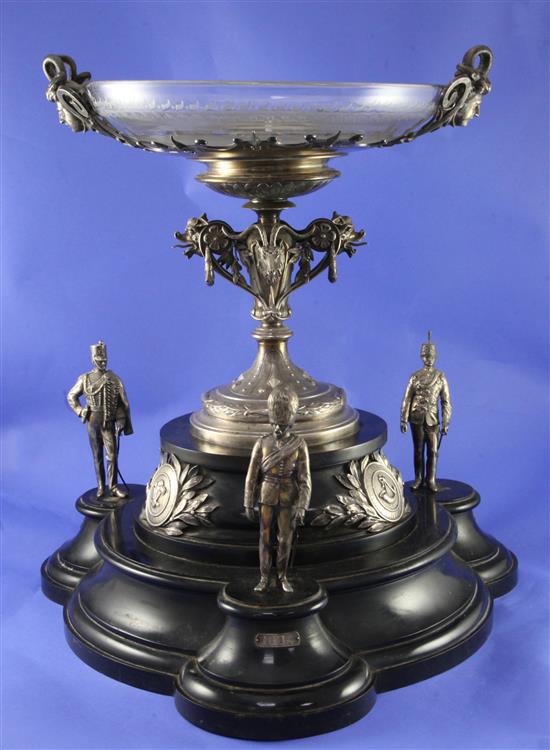 An impressive Victorian silver presentation centrepiece gifted to Colonel Vincent Williams.